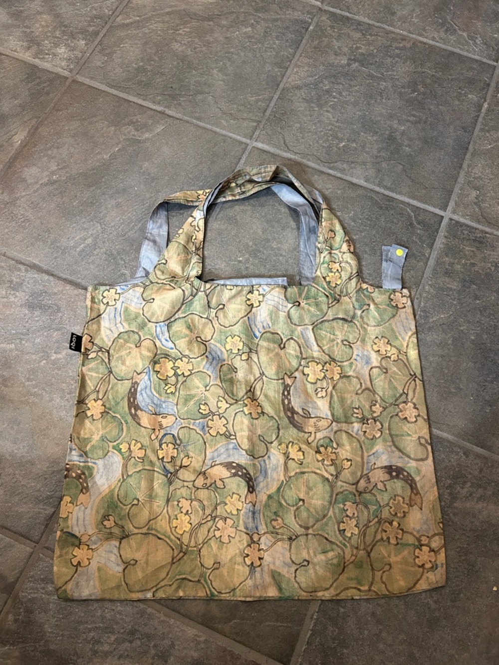 LOQI Recycled Reusable tote bah Koi Fish Lily Pad Print Eco Bag